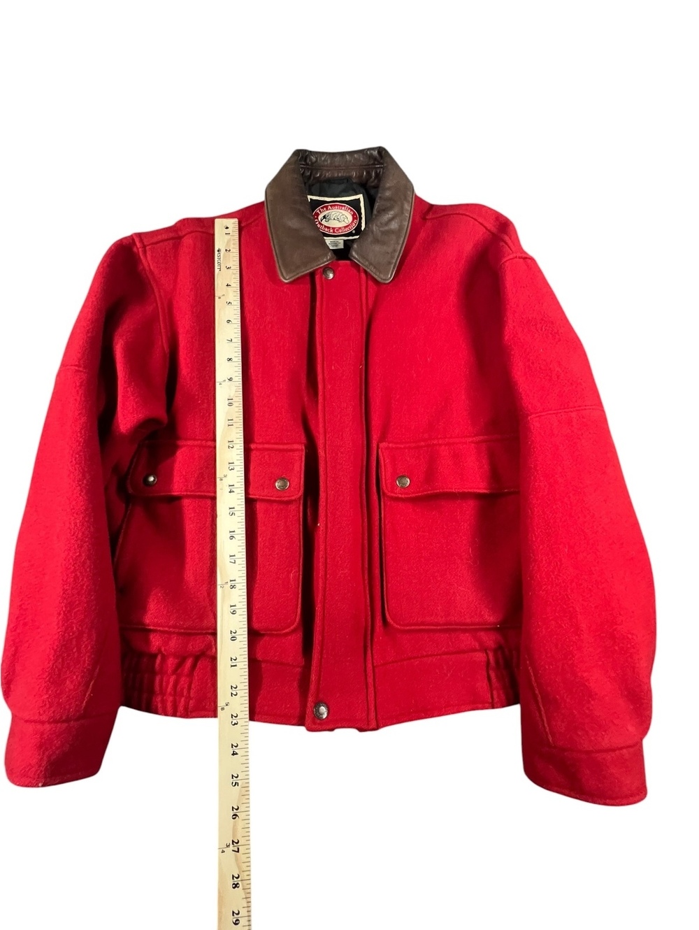 Vintage Australian Outback Red Wool Leather Collar Bomber Jacket M - Picture 4 of 8